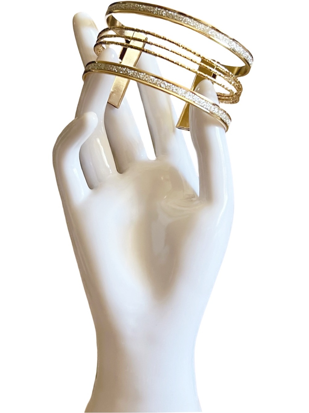 NEW Gold Tone Multi-Row Open Cuff Bracelet – Sparkly Statement Jewelry